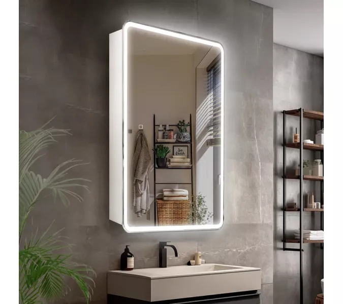 Зеркало-шкаф "Каре 40*80 универсальное" с подсветкой, сенсор с диммером на зеркале, изображение 2