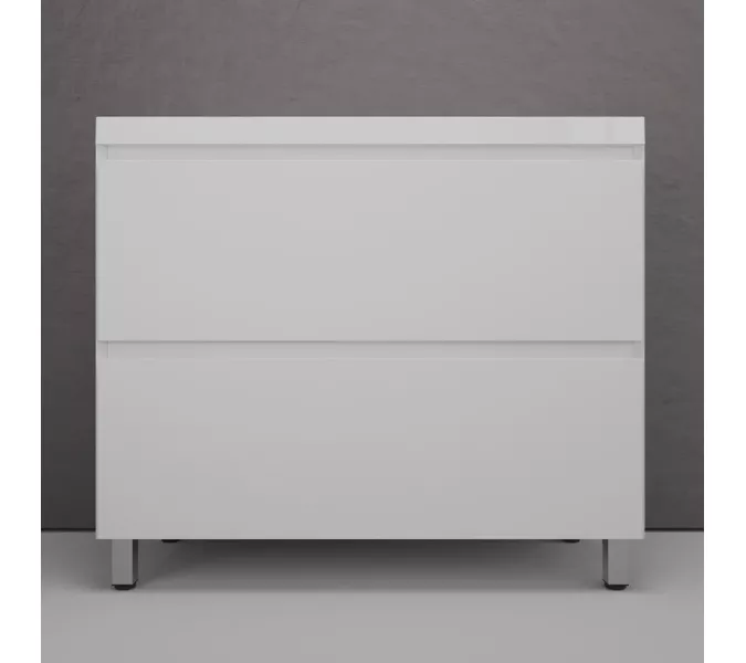 Тумба напольная Style line  "Манхэттен 100/80/70/60" ЭМАЛЬ с раковиной ASTI, 2 ящика, PLUS, белый матовый, Выбрать цвет: Белый, Выбрать размер: 100, Внешний вид: с белой раковиной