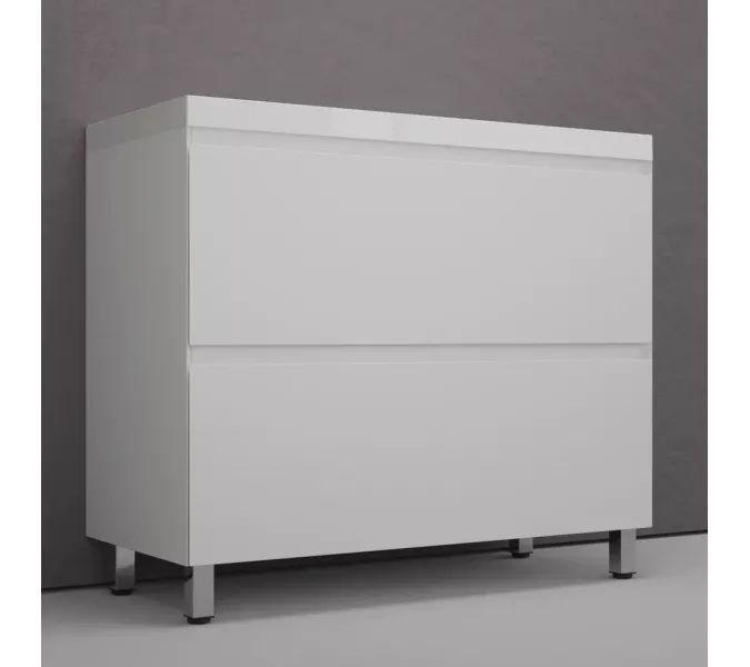 Тумба напольная Style line  "Манхэттен 100/80/70/60" ЭМАЛЬ с раковиной ASTI, 2 ящика, PLUS, белый матовый, Выбрать цвет: Белый, Выбрать размер: 100, Внешний вид: с белой раковиной, изображение 2