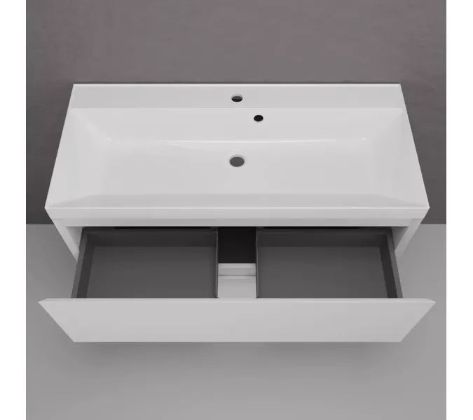 Тумба напольная Style line  "Манхэттен 100/80/70/60" ЭМАЛЬ с раковиной ASTI, 2 ящика, PLUS, белый матовый, Выбрать цвет: Белый, Выбрать размер: 100, Внешний вид: с белой раковиной, изображение 3