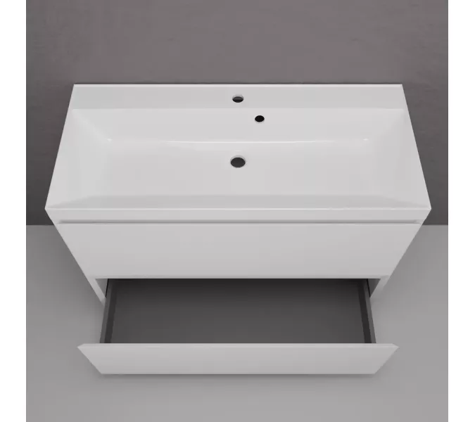 Тумба напольная Style line  "Манхэттен 100/80/70/60" ЭМАЛЬ с раковиной ASTI, 2 ящика, PLUS, белый матовый, Выбрать цвет: Белый, Выбрать размер: 100, Внешний вид: с белой раковиной, изображение 4