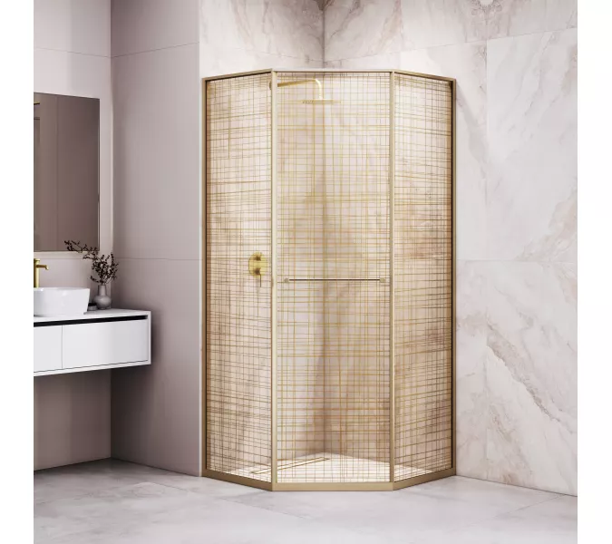 Душевой уголок RGW SV-82Gb "L/R" золото, Цвет стекла: Золотая вуаль, Цвет профиля: Золото, Выбрать размер: 900x900, Ориентация: левый сдвиг, изображение 2