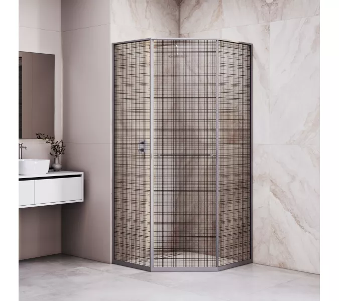 Душевой уголок RGW SV-82Gr "L/R" серый профиль, Цвет стекла: Черная вуаль, Цвет профиля: Серый, Выбрать размер: 1000x1000, Ориентация: левый сдвиг