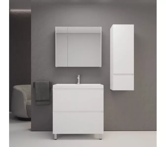 Тумба напольная Style line  "Манхэттен 100/80/70/60" ЭМАЛЬ с раковиной ASTI, 2 ящика, PLUS, белый матовый, Выбрать цвет: Белый, Выбрать размер: 100, Внешний вид: с белой раковиной, изображение 5