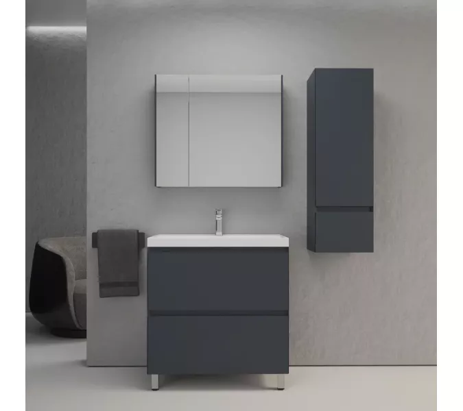 Тумба напольная Style line "Манхэттен 100/80/70/60" ЭМАЛЬ с раковиной ASTI , 2 ящика , PLUS, графит, Выбрать цвет: Графит, Выбрать размер: 100, Внешний вид: с белой раковиной, изображение 5