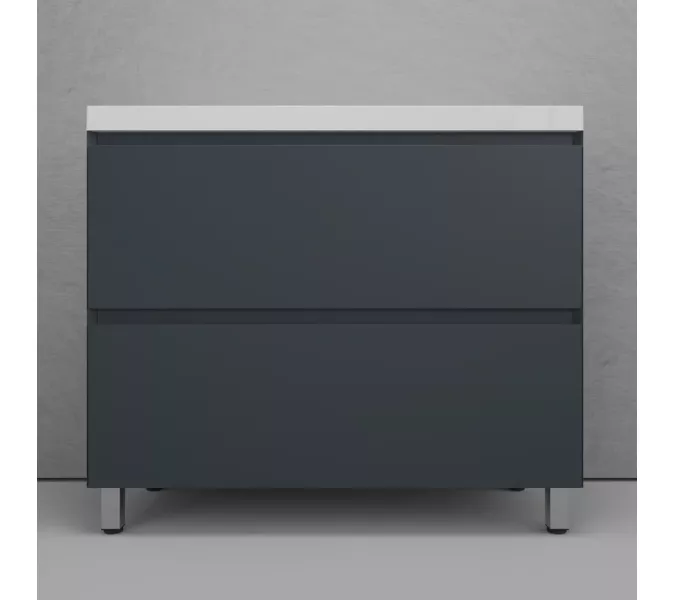 Тумба напольная Style line "Манхэттен 100/80/70/60" ЭМАЛЬ с раковиной ASTI , 2 ящика , PLUS, графит, Выбрать цвет: Графит, Выбрать размер: 100, Внешний вид: с белой раковиной