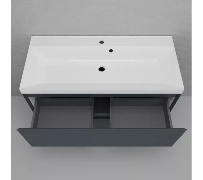 Тумба напольная Style line "Манхэттен 100/80/70/60" ЭМАЛЬ с раковиной ASTI , 2 ящика , PLUS, графит, Выбрать цвет: Графит, Выбрать размер: 100, Внешний вид: с белой раковиной, изображение 3