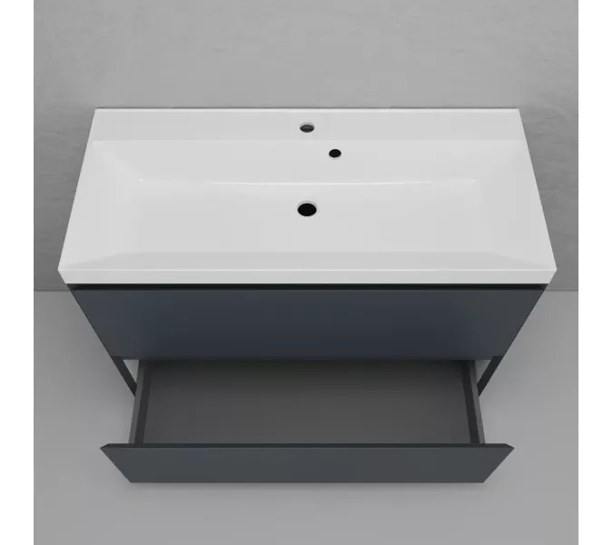 Тумба напольная Style line "Манхэттен 100/80/70/60" ЭМАЛЬ с раковиной ASTI , 2 ящика , PLUS, графит, Выбрать цвет: Графит, Выбрать размер: 100, Внешний вид: с белой раковиной, изображение 4