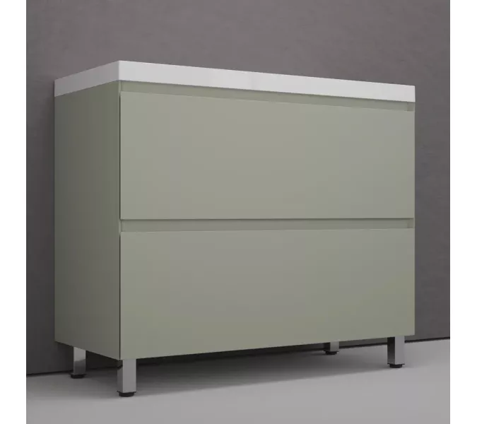 Тумба напольная Style line "Манхэттен 100/80/70/60" ЭМАЛЬ с  раковиной ASTI , 2 ящика ,PLUS ,олива, Выбрать цвет: Олива, Выбрать размер: 100, Внешний вид: с белой раковиной, изображение 2