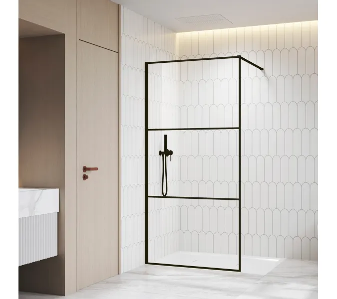 Душевая перегородка RGW WA-09B прозрачное/черный, Цвет стекла: прозрачное, Цвет профиля: Черный, Выбрать размер: 100