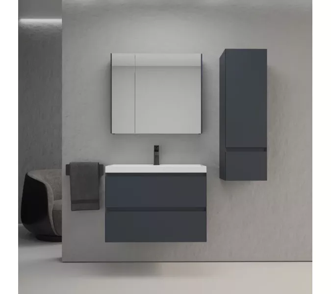 Тумба подвесная "Манхэттен 100/80/70/60" ЭМАЛЬ с раковиной  ASTI , 2 ящика PLUS графит, Выбрать цвет: Графит, Выбрать размер: 100, Внешний вид: с белой раковиной, изображение 5