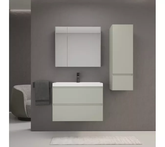 Тумба подвесная "Манхэттен 100/80/70/60" ЭМАЛЬ с раковиной  ASTI , 2 ящика PLUS олива, Выбрать цвет: Олива, Выбрать размер: 100, Внешний вид: с белой раковиной, изображение 5