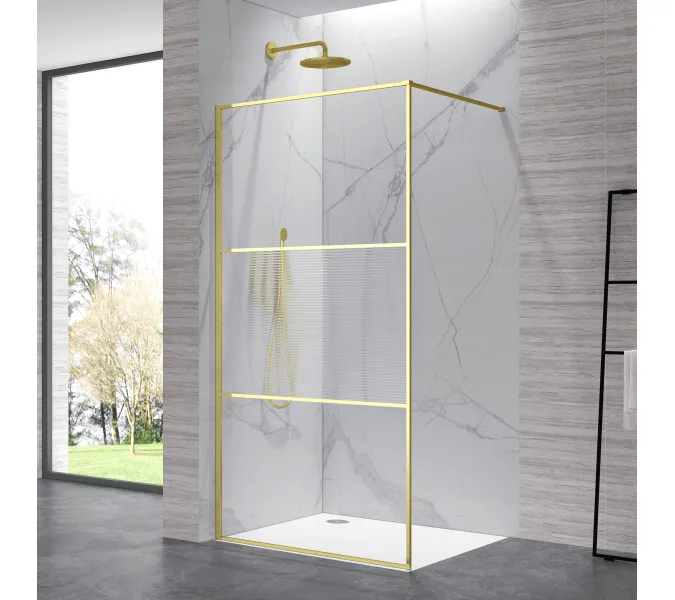 Душевая перегородка RGW WA-09Gb ребристое/золото, Цвет стекла: ребристое, Цвет профиля: Золото, Выбрать размер: 90