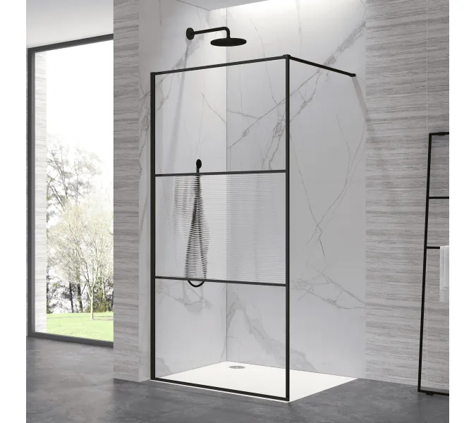 Душевая перегородка RGW WA-09B ребристое/черный, Цвет стекла: ребристое, Цвет профиля: Черный, Выбрать размер: 90