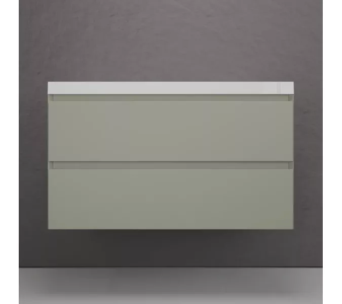 Тумба подвесная "Манхэттен 100/80/70/60" ЭМАЛЬ с раковиной  ASTI , 2 ящика PLUS олива, Выбрать цвет: Олива, Выбрать размер: 100, Внешний вид: с белой раковиной