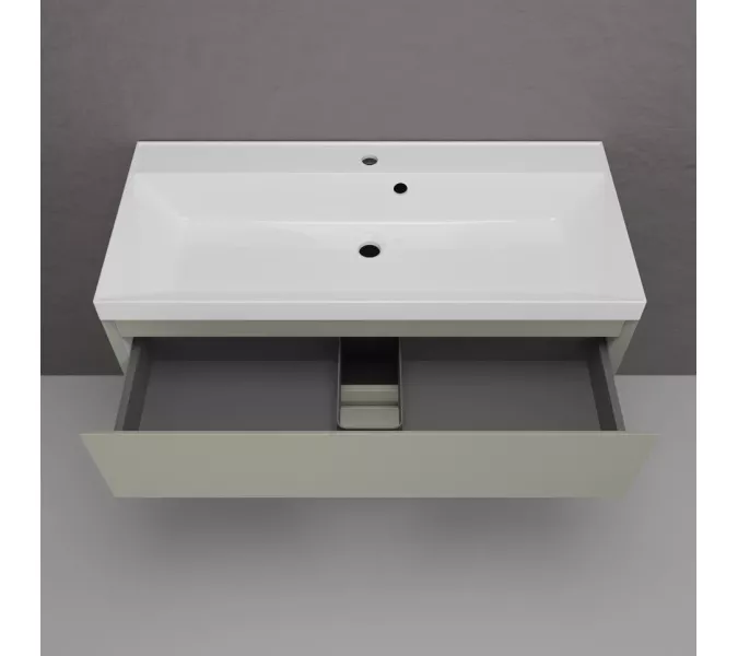 Тумба подвесная "Манхэттен 100/80/70/60" ЭМАЛЬ с раковиной  ASTI , 2 ящика PLUS олива, Выбрать цвет: Олива, Выбрать размер: 100, Внешний вид: с белой раковиной, изображение 3