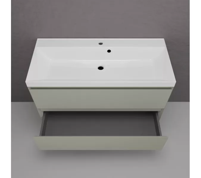 Тумба подвесная "Манхэттен 100/80/70/60" ЭМАЛЬ с раковиной  ASTI , 2 ящика PLUS олива, Выбрать цвет: Олива, Выбрать размер: 100, Внешний вид: с белой раковиной, изображение 4