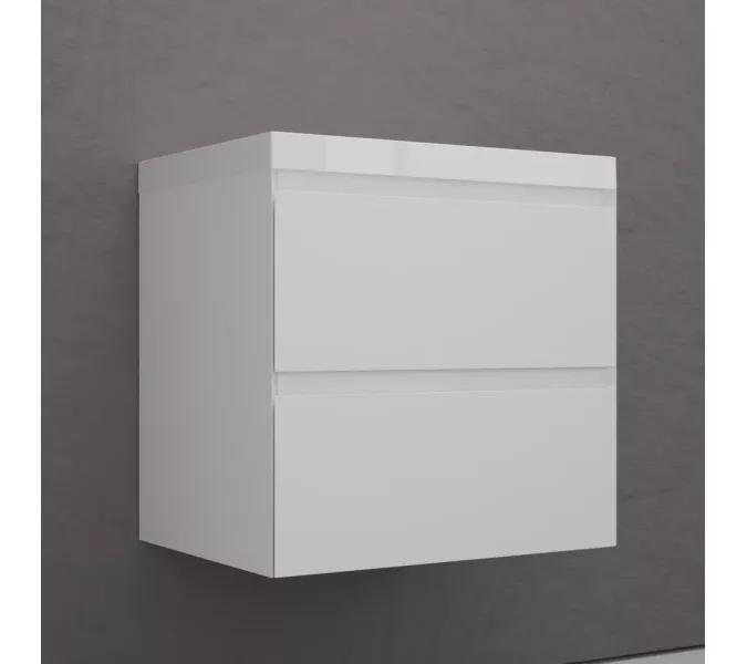Тумба подвесная "Манхэттен 100/80/70/60" ЭМАЛЬ с  раковиной  ASTI , 2 ящика ,PLUS , белый матовый, Выбрать цвет: Белый, Выбрать размер: 60, Внешний вид: с белой раковиной, изображение 2
