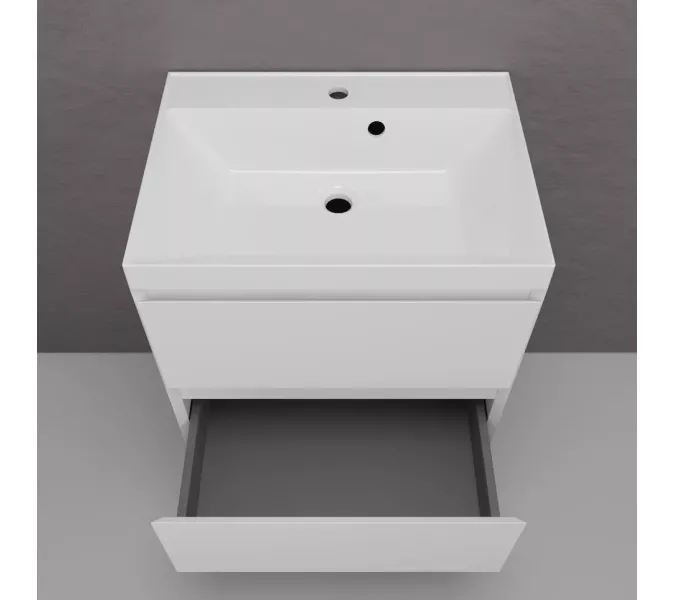 Тумба подвесная "Манхэттен 100/80/70/60" ЭМАЛЬ с  раковиной  ASTI , 2 ящика ,PLUS , белый матовый, Выбрать цвет: Белый, Выбрать размер: 60, Внешний вид: с белой раковиной, изображение 4