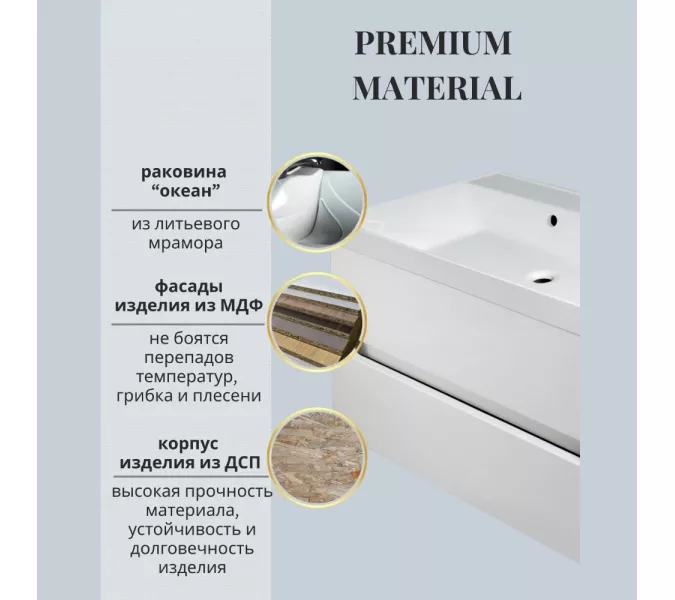 Тумба подвесная ACWEN TORNO  белая матовая с раковиной, Выбрать цвет: Белый матовый, Выбрать размер: 60, Внешний вид: с белой раковиной, изображение 2