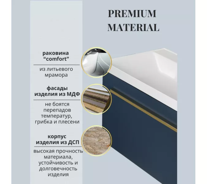 Тумба подвесная ACWEN МИРА 70/80/90 с раковиной Слим , темно-синий матовый, Выбрать размер: 70, Комплектация: с раковиной Comfort 70, изображение 3