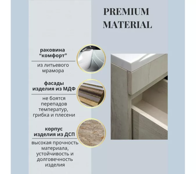 Тумба подвесная  ACWEN ДОРО 70  бетон пайн с раковиной, изображение 3