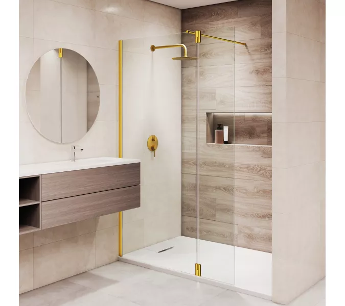 Душевая перегородка RGW WA-051Gb (WA-010Gb + Z-071Gb), Цвет стекла: прозрачное, Цвет профиля (вариация): Золото, Выбрать размер: 90, изображение 16