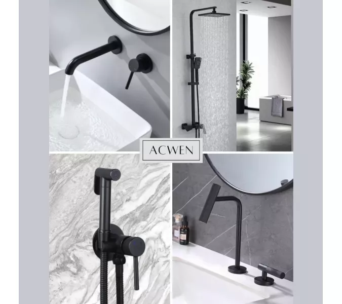 Смеситель для раковины скрытого монтажа ACWEN 6605B черный, Выбрать цвет: Черный, изображение 19