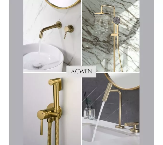 Смеситель для раковины скрытого монтажа ACWEN 6605C матовое золото, Выбрать цвет: Золото, изображение 17
