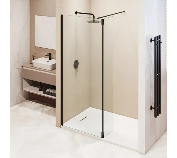 Душевая перегородка RGW WA-051B (WA-010B + Z-071B), Цвет стекла: прозрачное, Цвет профиля (вариация): Черный, Выбрать размер: 120, изображение 6