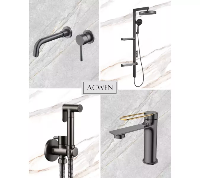 Смеситель для раковины скрытого монтажа ACWEN 6605D графит, Выбрать цвет: Графит, изображение 16