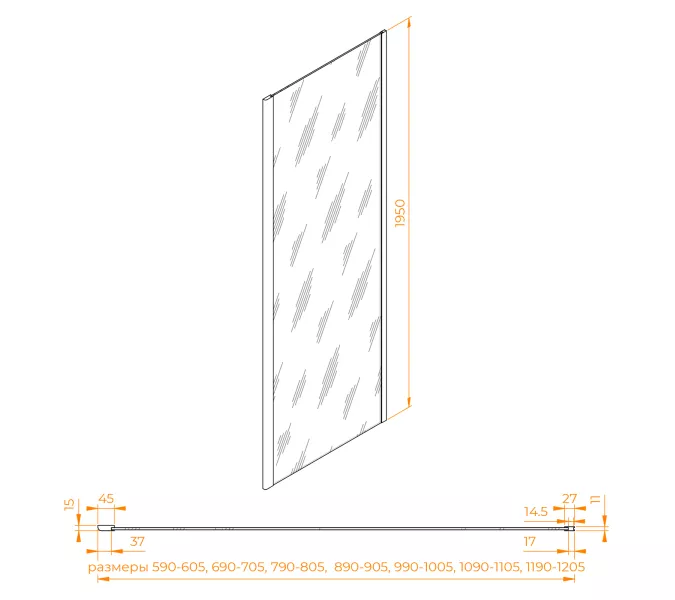 Боковая панель RGW Z-050-2B, Цвет стекла: прозрачное, Цвет профиля: Черный, Выбрать размер: 70, изображение 4