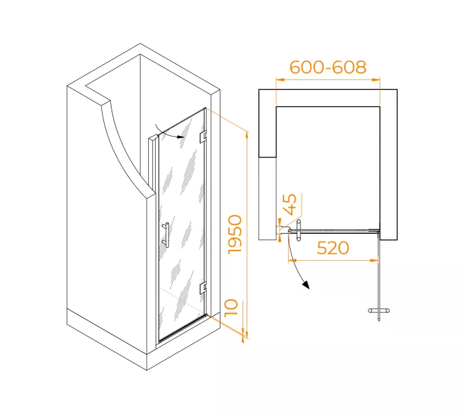 Душевая дверь RGW HO-011, Цвет стекла: прозрачное, Цвет профиля (вариация): Хром, Выбрать размер: 60, изображение 5
