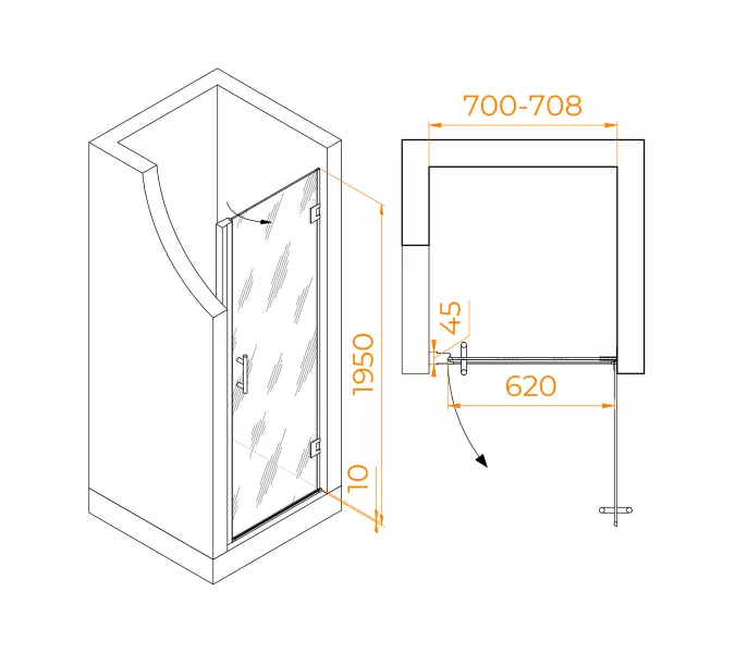 Душевая дверь RGW HO-011B, Цвет стекла: прозрачное, Цвет профиля (вариация): Черный, Выбрать размер: 70, изображение 6