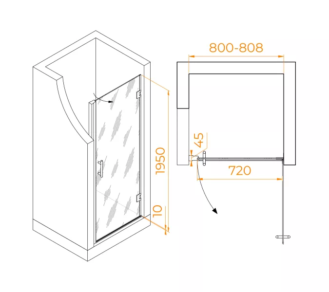 Душевая дверь RGW HO-011B, Цвет стекла: прозрачное, Цвет профиля: Черный, Выбрать размер: 80, изображение 6