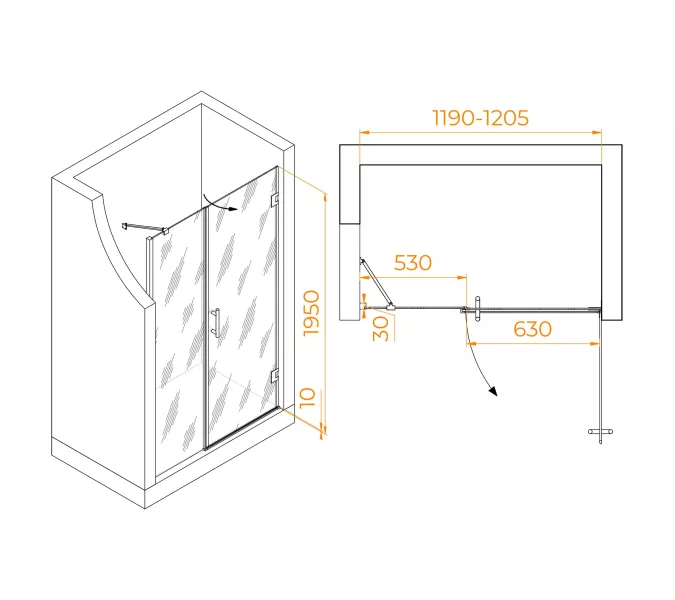 Душевая дверь RGW HO-012B, Цвет стекла: прозрачное, Цвет профиля (вариация): Черный, Выбрать размер: 120, изображение 6