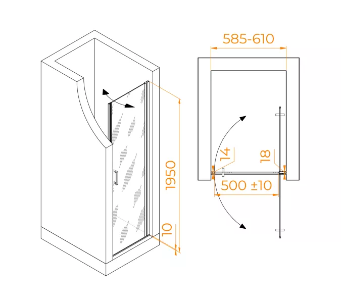 Душевая дверь RGW LE-003, Цвет стекла: матовое-сатинат, Цвет профиля (вариация): Хром, Выбрать размер: 60, изображение 3