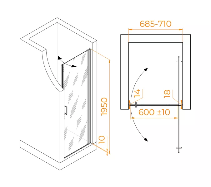 Душевая дверь RGW LE-003Gr, Цвет стекла: прозрачное, Цвет профиля (вариация): Серый, Выбрать размер: 70, изображение 3