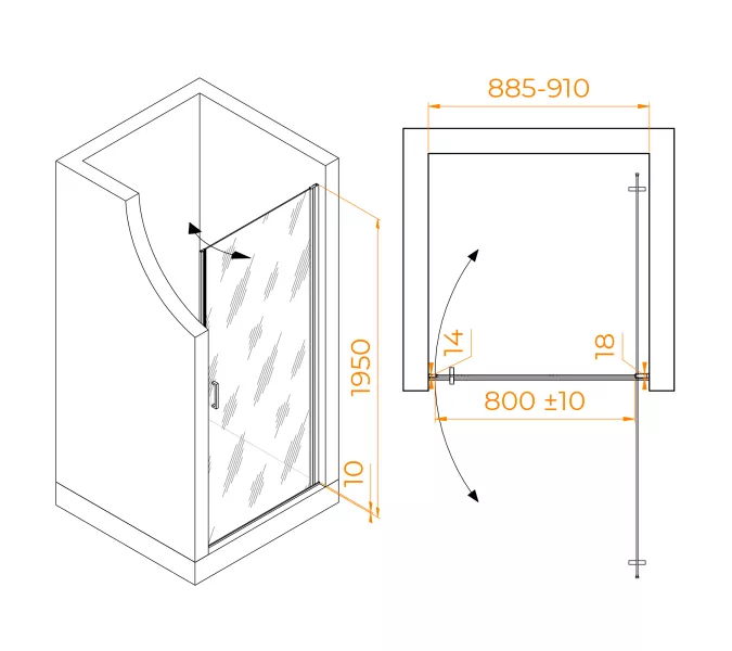 Душевая дверь RGW LE-003B, Цвет стекла: матовое-сатинат, Цвет профиля (вариация): Черный, Выбрать размер: 90, изображение 3