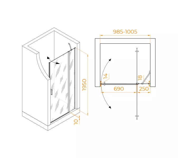 Душевая дверь RGW LE-004, Цвет стекла: прозрачное, Цвет профиля (вариация): Хром, Выбрать размер: 100, изображение 3