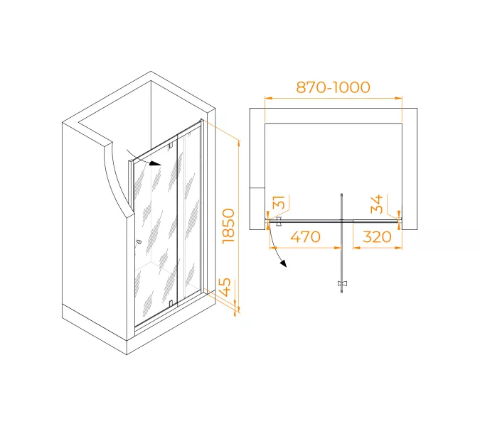 Душевая дверь RGW PA-02 NEW, Цвет стекла: прозрачное, Цвет профиля (вариация): Хром, Выбрать размер: 90, изображение 2