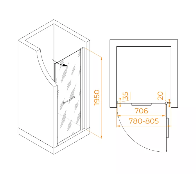 Душевая дверь RGW PA-103 матовое стекло, Цвет стекла: матовое, Цвет профиля (вариация): Хром, Выбрать размер: 80, изображение 3