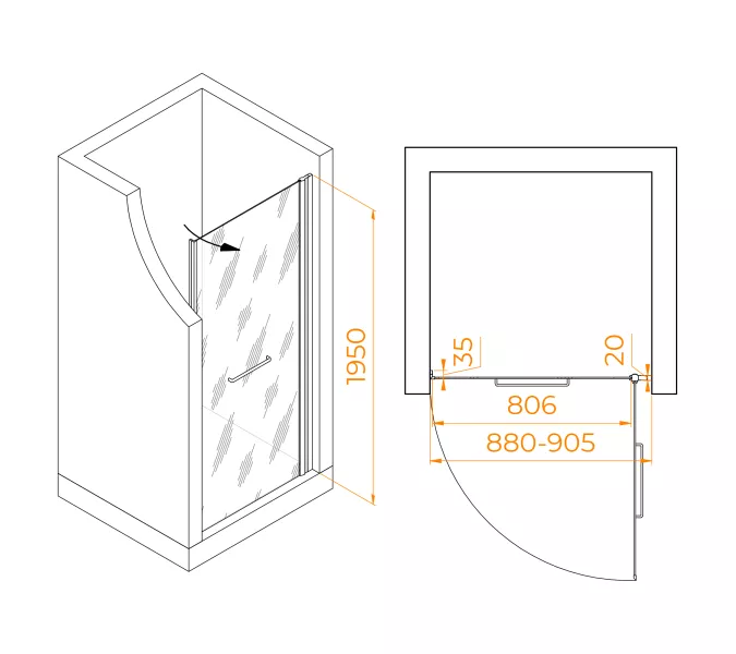 Душевая дверь RGW PA-103Gb матовое стекло, Цвет стекла: матовое, Цвет профиля (вариация): Золото, Выбрать размер: 90, изображение 3