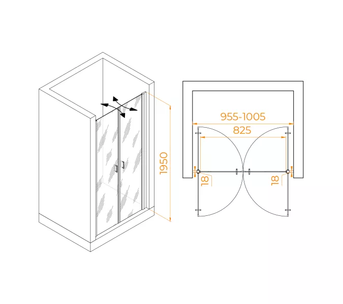 Душевая дверь RGW PA-104Gb, Цвет стекла: прозрачное, Цвет профиля (вариация): Золото, Выбрать размер: 100, изображение 7