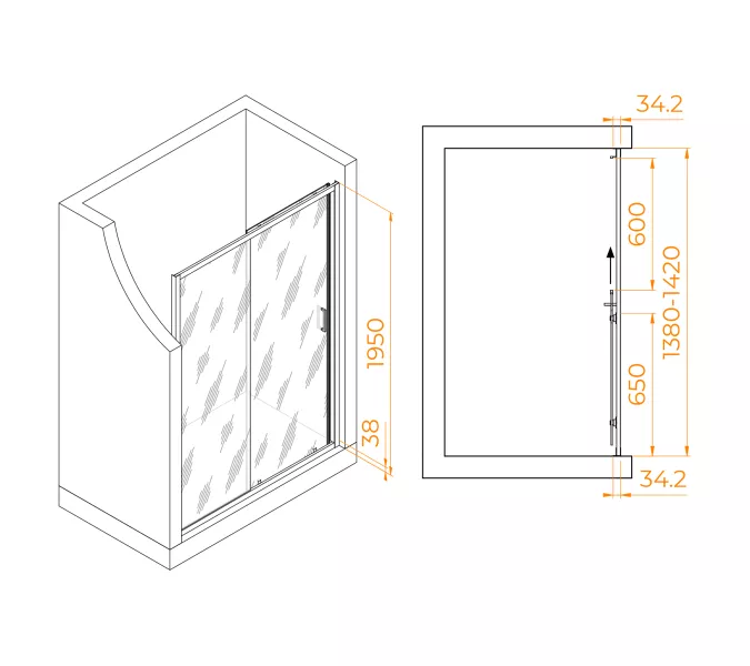 Душевая дверь RGW PA-14B, Цвет стекла: прозрачное, Цвет профиля (вариация): Черный, Выбрать размер: 140, изображение 4