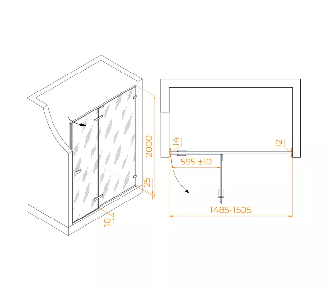 Душевая дверь RGW SV-004B, Цвет стекла: матовое-сатинат, Цвет профиля (вариация): Черный, Выбрать размер: 150, изображение 3
