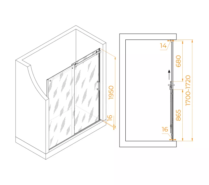 Душевая дверь RGW TO-14B, Цвет стекла: прозрачное, Цвет профиля (вариация): Черный, Выбрать размер: 170, изображение 3