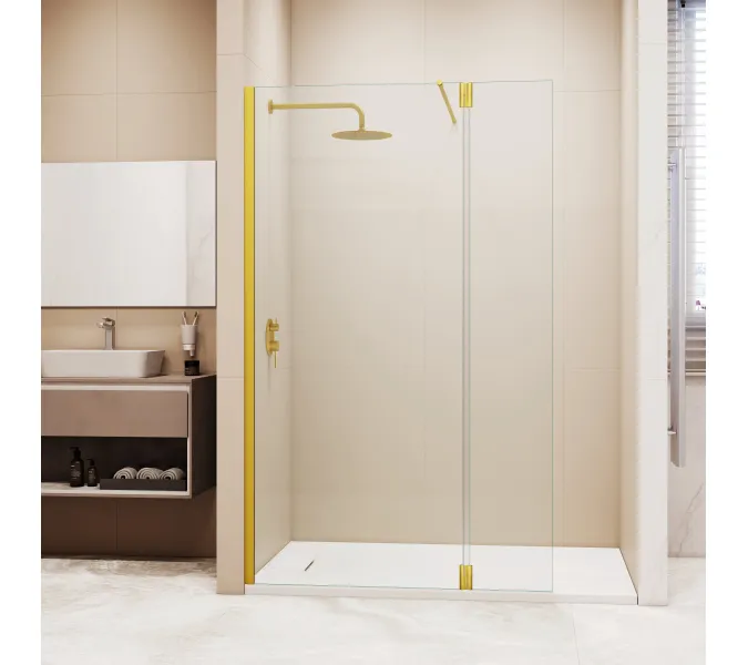 Душевая перегородка RGW WA-050Gb (WA-002Gb + Z-070Gb), Цвет стекла: прозрачное, Цвет профиля (вариация): Золото, Выбрать размер: 80, изображение 3