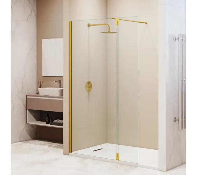 Душевая перегородка RGW WA-050Gb (WA-002Gb + Z-070Gb), Цвет стекла: прозрачное, Цвет профиля (вариация): Золото, Выбрать размер: 80, изображение 4