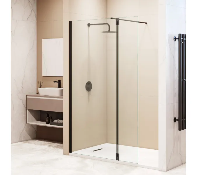 Душевая перегородка RGW WA-051B (WA-010B + Z-071B), Цвет стекла: прозрачное, Цвет профиля (вариация): Черный, Выбрать размер: 120, изображение 12
